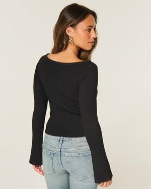 Hollister Pullover mit Schlitzausschnitt und Glockenärmeln - Schwarz