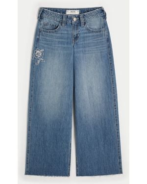 Hollister Low-rise Medium Wash Floral Embroidery Super Baggy Jeans - Blue