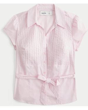 Hollister Short-sleeve Bow Belt Shirt - Pink