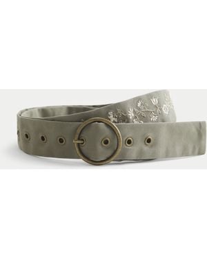 Hollister Twill Floral Embroidery Belt - Grey