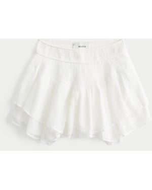 Hollister Chiffon Tiered Asymmetrical Hem Mini Skort - White