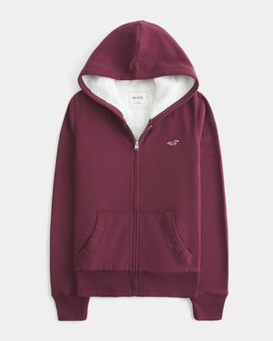 Hollister Faux Fur-lined Zip-up Hoodie - Purple