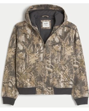 Hollister Hooded Camo Zip-up Jacket - Brown