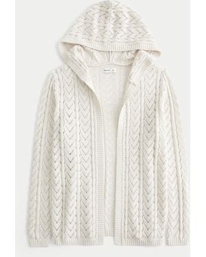 Hollister Cardigan mit lockeren Maschen und Kapuze ohne Verschluss - Weiß