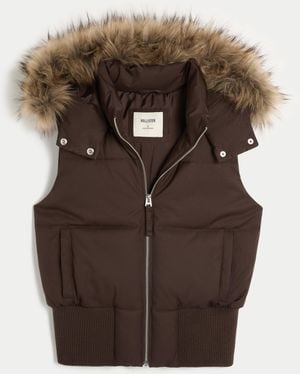 Hollister Y2k Puffer Bomber Vest - Brown