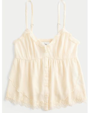 Hollister Easy Chiffon Babydoll Top - Natural