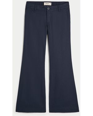 Hollister Low-rise Linen-blend Baggy Flare Trousers - Blue