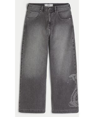 Hollister Snake Graphic Super Baggy Jeans - Grey
