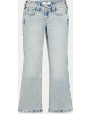 Hollister Low-rise Light Wash Pink Embroidery Bootcut Jeans - Blue