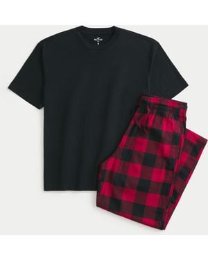 Hollister Crew T-shirt & Flannel Pyjama Trousers Set - Black