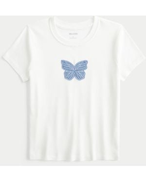 Hollister Butterfly Graphic Baby Tee - White