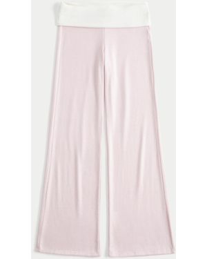 Hollister Foldover Waist Knit Flare Trousers - Pink