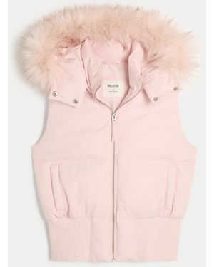 Hollister Faux Fur Trim Hooded Y2k Vest - Pink