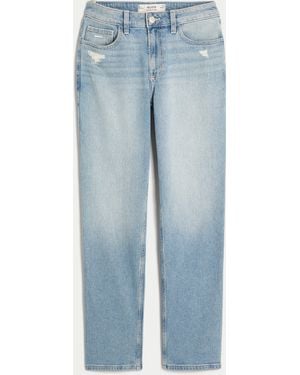 Hollister High-rise Distressed Light Wash Straight Jeans - Blue