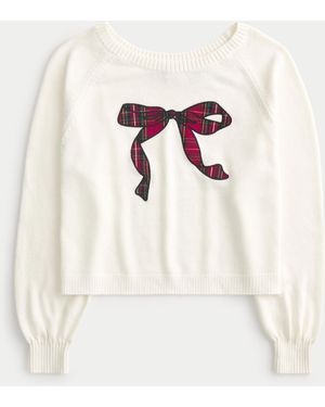 Hollister Easy Off-the-shoulder Bow Graphic Jumper - Natural