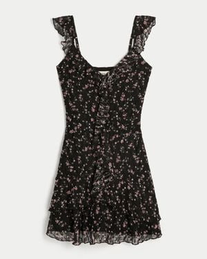 Hollister Lace Ruffle Mini Dress - Black