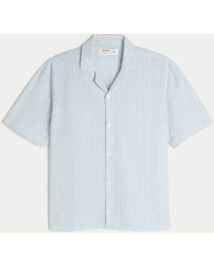 Hollister Boxy Short-sleeve Linen-blend Shirt - Blue