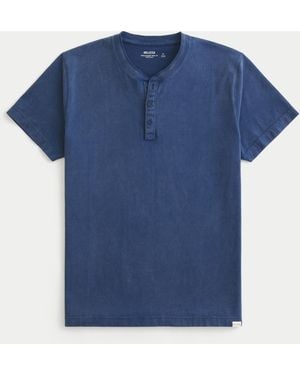 Hollister Heavyweight Cotton Short-sleeve Henley - Blue