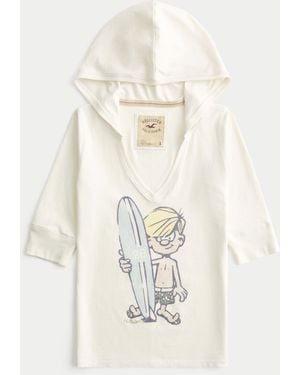 Hollister Hooded Half-sleeve Waxer Graphic Tee - White