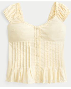 Hollister V-neck Pintuck Top - Natural