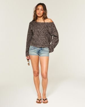 Hollister Lässiges, schulterfreies Frottee-Sweatshirt mit Leopardendruck - Grau