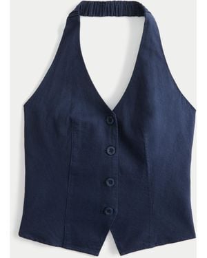 Hollister Linen-blend Open-back Vest - Blue