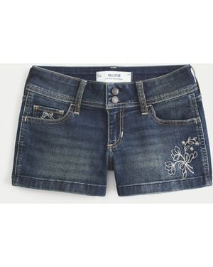 Hollister Low-rise Dark Wash Embroidered Denim Shortie Shorts - Blue
