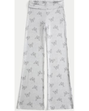 Hollister Always Cosy Knit Foldover Waist Flare Trousers - White