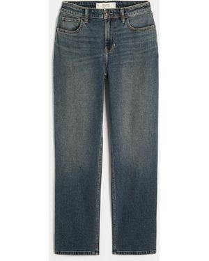 Hollister High-rise Dark Wash Straight Jeans - Blue
