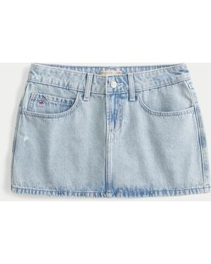 Hollister Low-rise Light Wash Denim Mini Skort - Blue