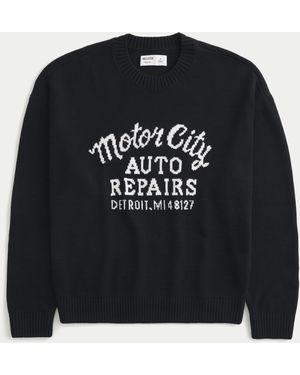 Hollister Boxy Motor City Auto Repairs Graphic Crew Jumper - Black