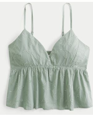 Hollister Easy Embroidered Shine Babydoll Top - Green