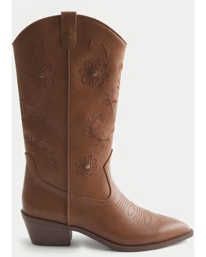 Hollister Embroidered Faux Leather Boots - Brown