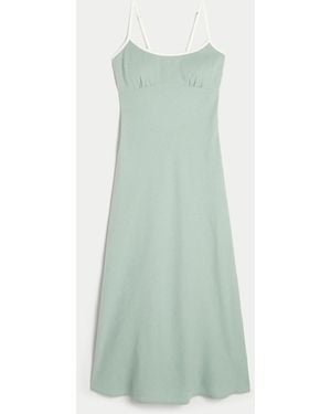 Hollister Linen-blend Open-back Slip Midi Dress - Green