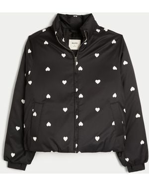 Hollister Zip-up Pattern Puffer Jacket - Black