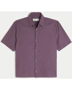 Hollister Boxy Short-sleeve Linen-blend Shirt - Purple