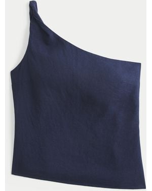 Hollister Linen-blend One-shoulder Top - Blue