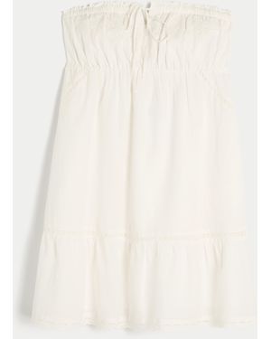 Hollister Strapless Embroidered Babydoll Dress - Natural