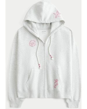 Hollister Easy Ocean Graphic Zip-up Hoodie - White