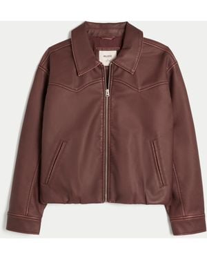 Hollister Vegan Leather Zip-up Jacket - Brown