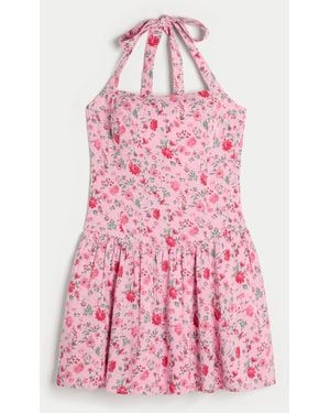Hollister Drop Waist Halter Mini Dress - Pink