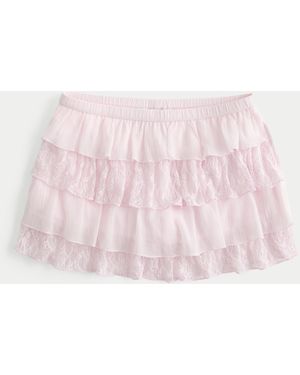 Hollister Lace-chiffon Tiered Mini Skort - Pink