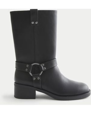 Hollister Faux Leather Moto Boots - Black