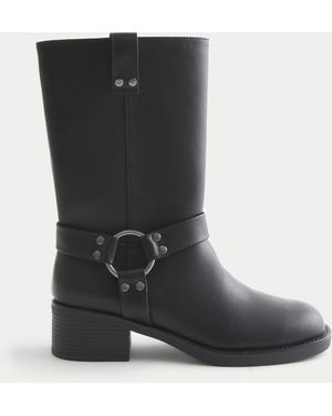 Hollister Faux Leather Moto Boots - Black