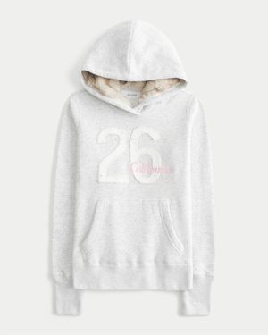 Hollister Faux Fur-lined Hood Graphic Hoodie - White