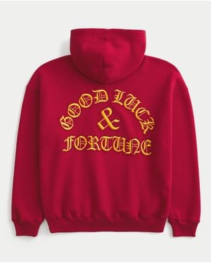 Hollister Boxy Good Luck Graphic Hoodie - Red