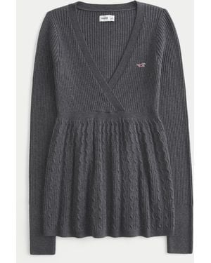 Hollister Wrap Front Long-sleeve Babydoll Jumper - Grey