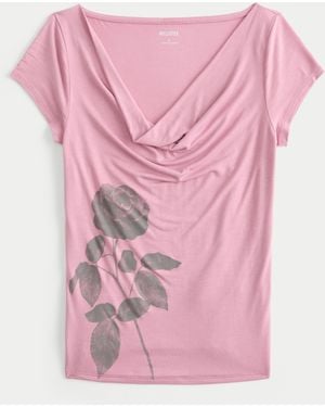 Hollister Cowl Neck Floral Graphic Tee - Pink