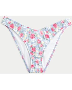 Hollister Gerippte Cheeky Bikinihose mit hohem Bein und V-förmiger Taille - Weiß