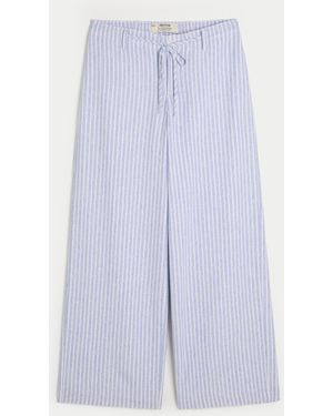Hollister Low-rise Super Baggy Linen-blend Trousers - Blue